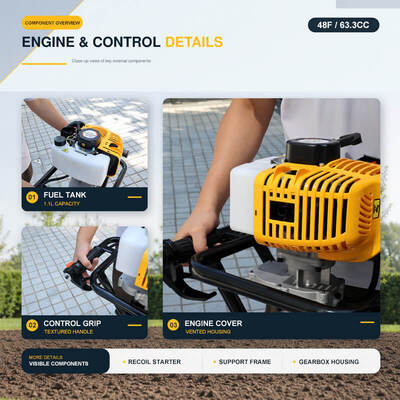 51.7cc 63.3cc Gas Powered Earth Auger Machine with Drill Bit for Fence Post Digging